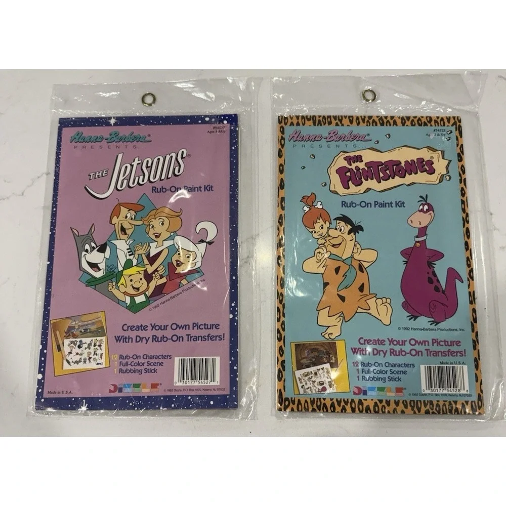 The Flintstones & Jetsons Vintage 1992 Rub On Paint Transfer Kit Lot of 4 (2ea.)